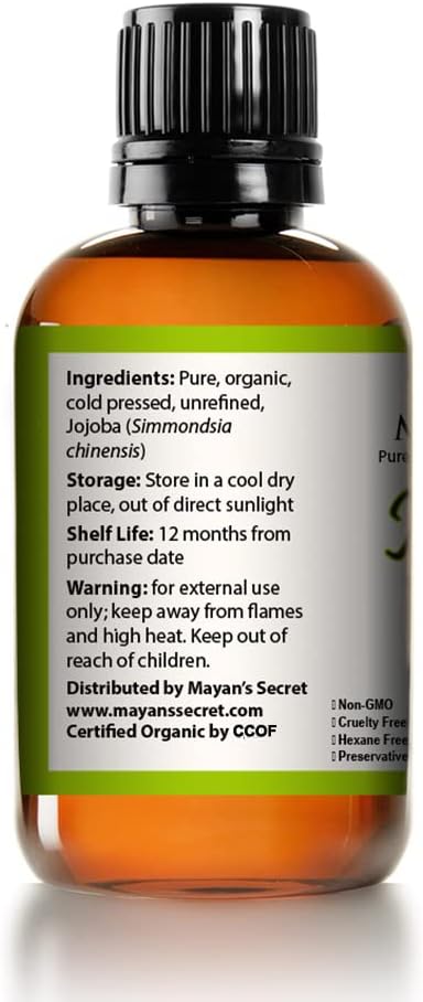 Mayan's Secret Pure Carrier and Essential oils for Skin Care, Hair, Body Moisturizer for Face-Anti Aging Skin Care (Jojoba Oil Organic, 4oz)