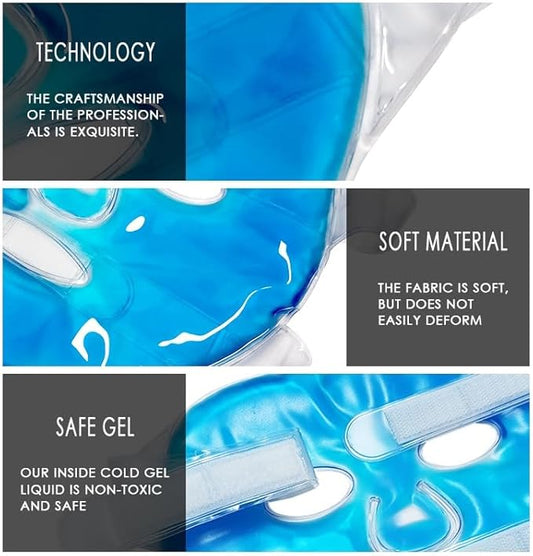 Ice Face Mask Reusable,Cold Hot Compress Gel Ice Facial Mask with Gel Beads,Face SPA for Woman Sleeping Reduce Eye Puffiness Face Puffiness Sleeping Travel (Blue)