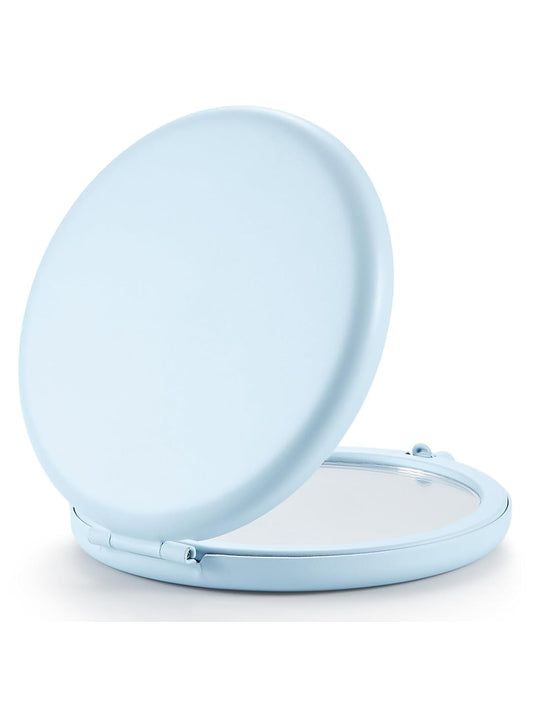 Compact Mirror for Purse, Set of 2 Double-Sided 1X/2X Magnifying Metal Pocket Makeup Mirrors(Round, Light Blue)