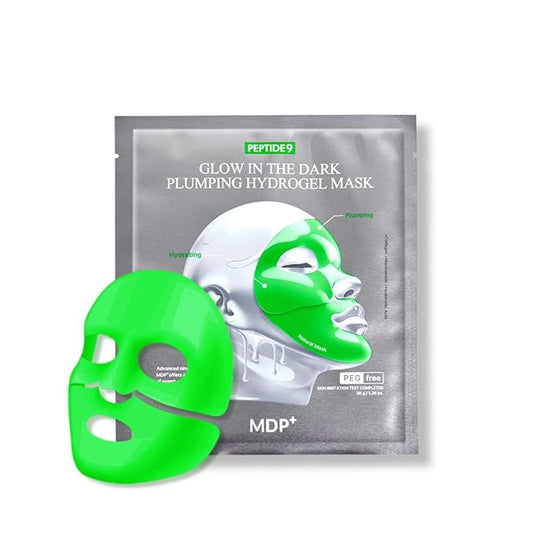MDP+ PEPTIDE 9 Glow In the Dark Plumping Hydrogel Mask, Hydrating, 1.26 oz/36 g×5ea, Collagen for elasticity, Pore Minimizing, Plumping Wrinkles