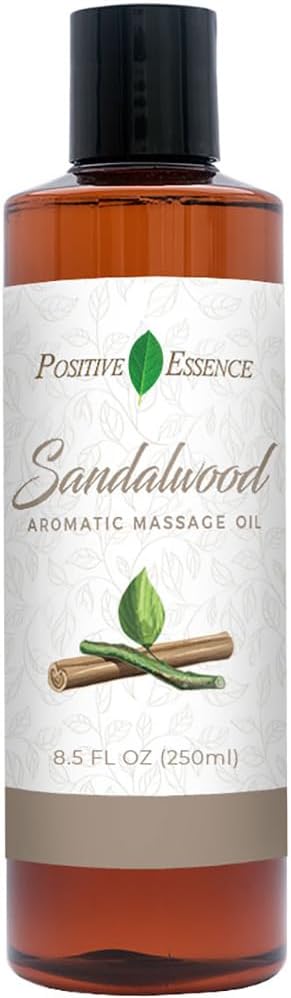 Sandalwood Massage Oil, Made with Jojoba, Vitamin E and Pure Sandalwood Essential Oil, Natural Body & Mind Relaxation, Aromatic