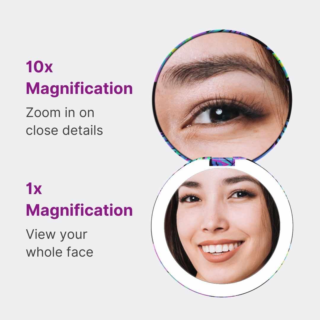 Fancii Taylor LED Lighted Compact Travel Mirror, Rechargeable, 10x /1x Magnifying, 3 Light Settings - Best for Makeup, On The Go Touch-Ups, Grooming (Neon Oasis)