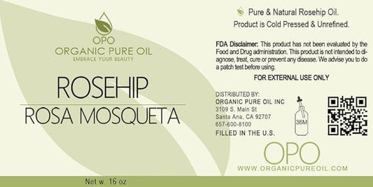 OPO Rosehip Oil - 16 oz - Pure, Unrefined, Cold Pressed, Non-GMO, Vegan Bulk Carrier Oil - Skin, Hair, Nails, Body, Face, Facial Hair - Nourish, Moisturize, Condition Sensitive, Mature, Brittle