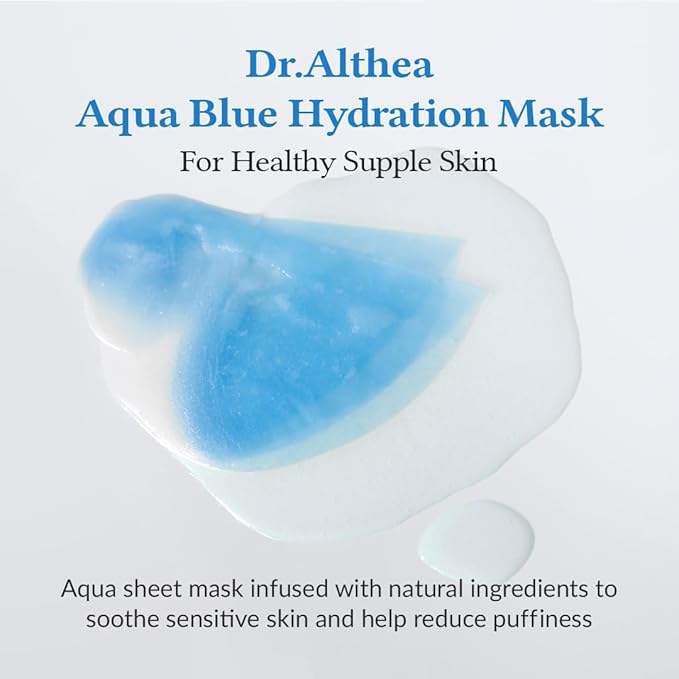 Dr.Althea Aqua Blue Hydration Mask | Reduce Facial Puffiness with Tannins | Sheet Mask for Long-Lasting Hydration | Vegan Korean Skincare (Pack of 4)