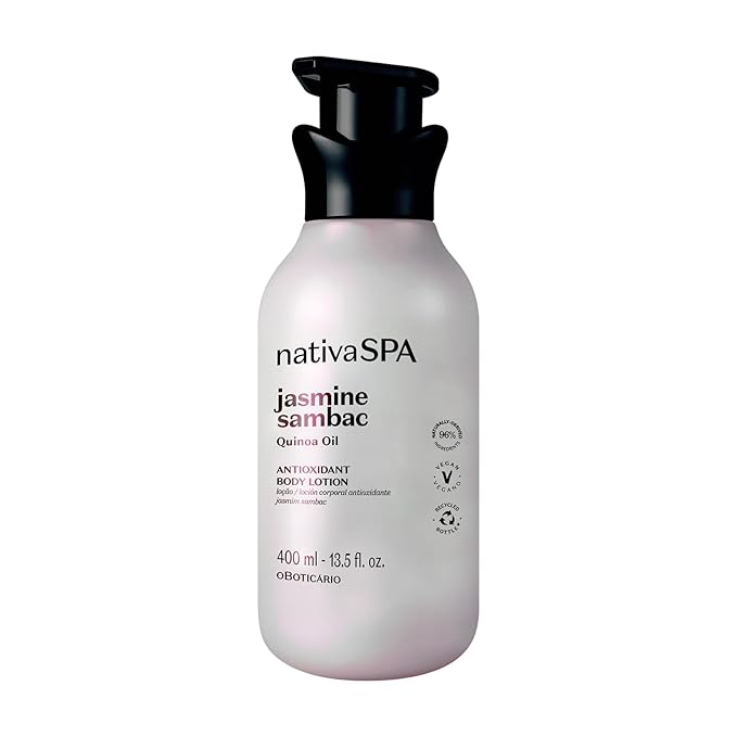 Nativa SPA by O Boticario Jasmin Sambac Anti-Stress Body Lotion, Fragranced Moisturizer Enriched with Purified Quinoa Drops to Boost Hydration, 13.5 Ounce (400ml)