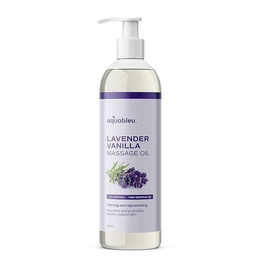 Lavender Vanilla Massage Oil 100% Pure & All-Natural - Natural at-Home Massage Therapy, Soothes Skin & Muscles - Full Body Relaxing Massage Oil for Men and Women 12 fl oz