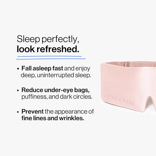 Dore & Rose Deep Sleep Mask Light Blocking, 23 Momme Mulberry Silk Eye Mask, Ultra Soft, Adjustable - Travel Sleeping Mask for Men & Women - Pink