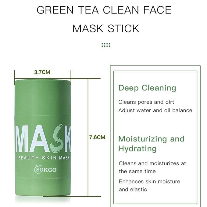 Green Tea Purifying Clay Face Mask, Face Moisturizes Oil Control Blackhead Remover Deep Clean Pore Purifying Clay Stick Deep Cleansing Mask, for All Skin Men Women