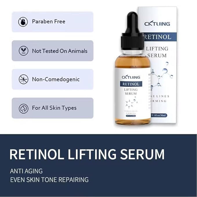 CKTUING Retinol Serum: Anti-Aging, Firming, Wrinkle-Reducing Skincare with Vitamin C, Hyaluronic Acid, and Moisturizer for Radiant, Youthful Skin.