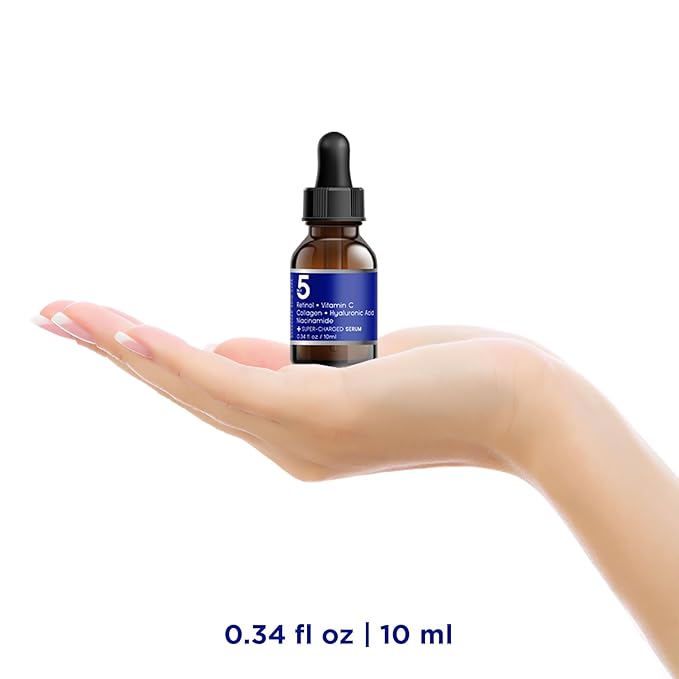 5 in 1 Potent Face Serum with Retinol, Vitamin C, Collagen, Hyaluronic Acid, Niacinamide | May Help Improve Appearance of Fine Lines and Reduce Appearance of Dark Spots Trial Size