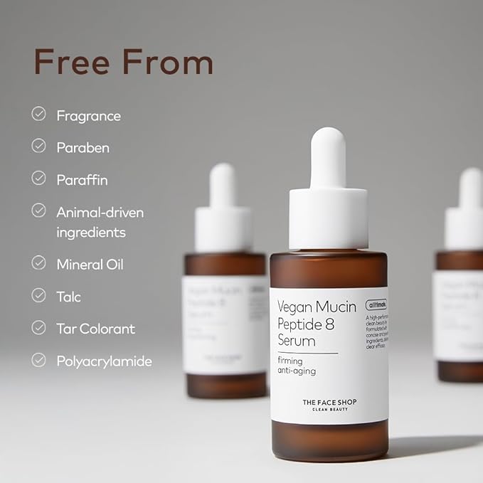 The Face Shop 8 Peptide Serum, Vegan Mucin for Hydrating & Firming, Anti Aging Serum for All Skin Types, Korean Skin Care, 30ml/1.01 fl. oz