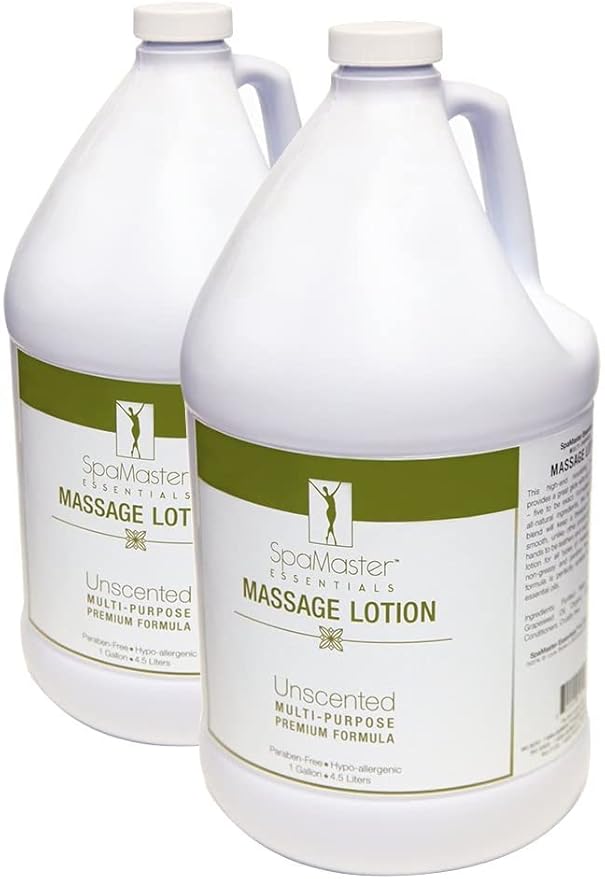 Master Massage - Organic, Unscented, Vitamin-Rich and Water-Soluble Massage Lotion - 2 Gallon Bottle Per Pack