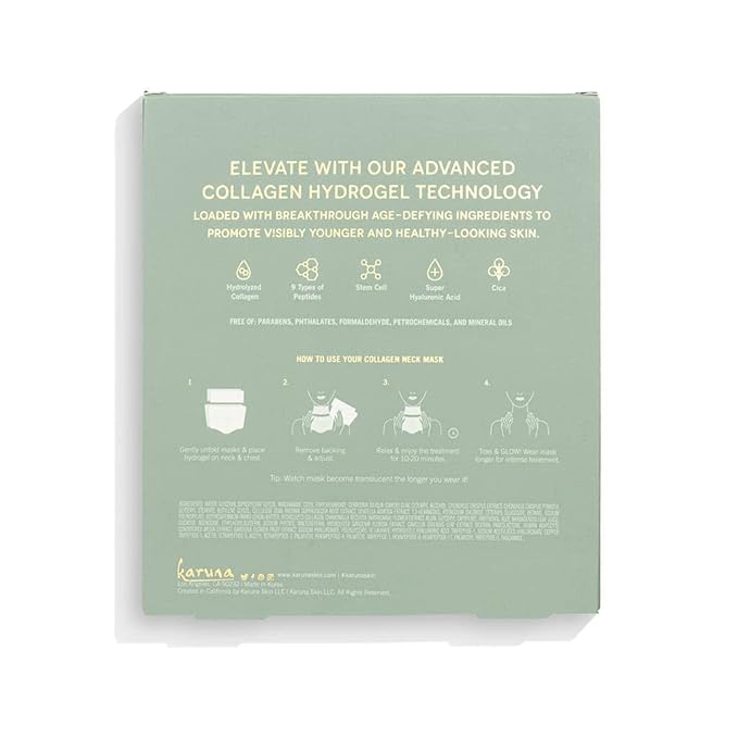 Karuna Skin - COLLAGEN Decollete & Neck Hydrogel Mask, 2-Piece Deeply Moisturizing Wrinkle Patches, Age-Defying, Hydrating & Rejuvenating, Targets Fine Lines & Wrinkles, 4 Packs