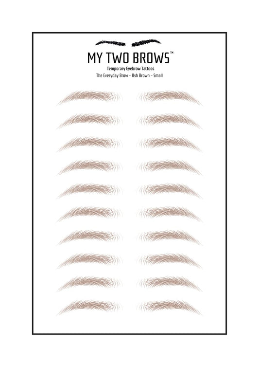 (10 pairs) Ash Brown Temporary Eyebrow Tattoo - Small Size - Waterproof & Smudgeproof - Everyday Brow Style Eyebrow Stickers - Sheet Lasts up to 30 Days - Won't Work on Existing Brows