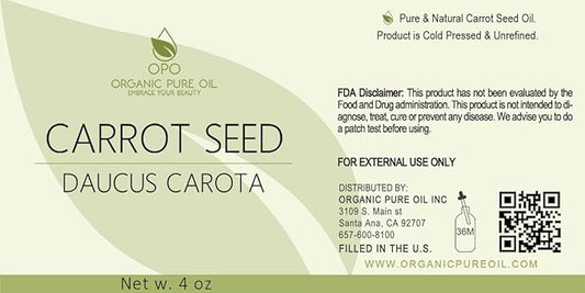 organic pure oil OPO Carrot Seed Oil - 4 oz Glass & Dropper - Pure Unrefined Cold Pressed Non GMO Vegan Carrier Oil for Hair Skin Face Body Nails Cuticles Daily Use Moisturizer
