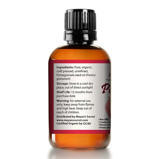 Mayan's Secret USDA Certified Organic Pomegranate Seed Oil for Skin Repair -Glass Bottle Cold Pressed and Pure Rejuvenating Oil for Skin, Hair and Nails
