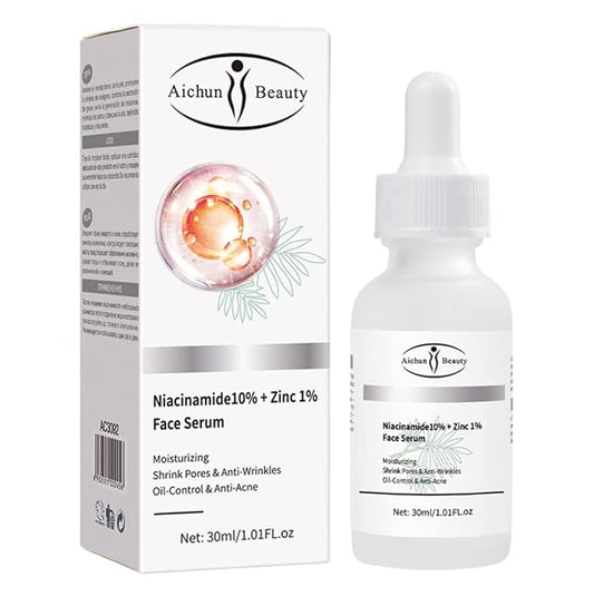 AICHUN BEAUTY Face Serum Eye Essence Anti-Wrinkles Anti-Acne Oil-Control Anti-Freckle Refreshing Moisturizing Purifying Shrink Pores 30ml 1.01FL.oz (Niacinamide10% + Zinc 1% Face Serum)