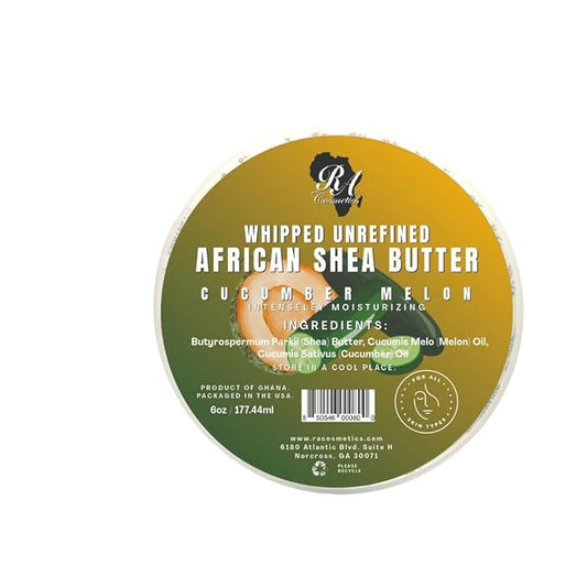 RA COSMETICS Whipped Shea Butter Cucumber-Melon - 6oz | 100% Pure & Natural African Shea Butter for Men & Women - Ultimate Handcrafted Moisturizer with Essential Vitamins for Radiant Skin