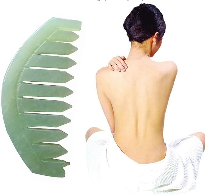 4Pcs Green Nature Jade Stone Massage Comb Traditional Natural Jade Massager Acupuncture Head Therapy Trigger Point Treatment On Head Gua Sha Board Scalp Massagers Manual Scalp Massagers Massage Tools