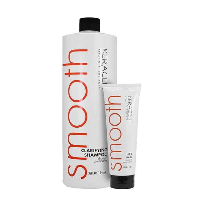 Keragen Hair Combo: Mask (8 Oz) + Clarifying Shampoo (32 oz) - Deep Conditioning, Repairs, Frizz-Free, Infused with Keratin, Panthenol, Collagen, Jojoba Oil