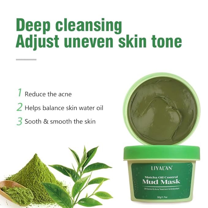 LIYALAN Face Clay Mask Set,Matcha Facial Mud,Eggplant Rose Face Skin Care, Turmeric Acne Facial Masks Gifts for Women, Deep Cleansing Pink 1.76 oz 4 pack