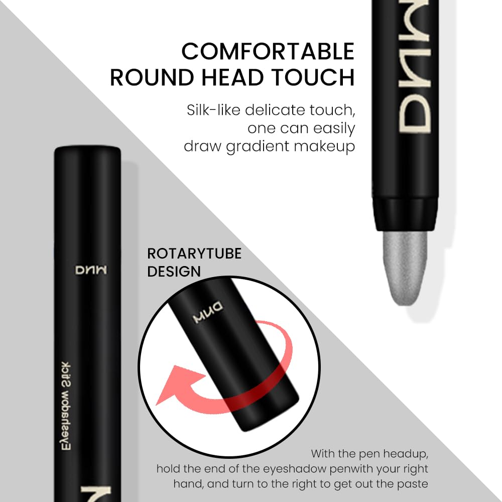 Kaely 4Pcs Metallic Shimmer Smoky Eye Shadow Sticks, Pearl White Dazzling Grey Gray Pearl Black Silver, Smokey Eyeliner Pencil Eyeshadow Palette Goth Halloween Makeup, Eye Brightener Stick for Women