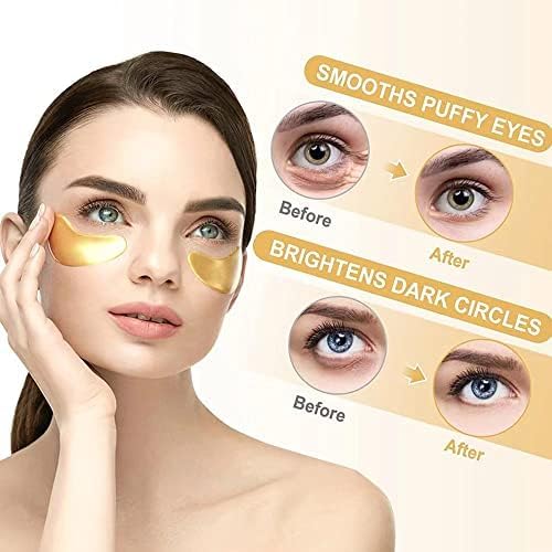 24K Gold Under Eye Patches for Dark Circles & Puffiness – Korean Masks for Bags & Fine Lines – Hydrating Eyes Bag Treatment for Men & Women – Collagen Eye Mask for Wrinkles & Tired Eyes