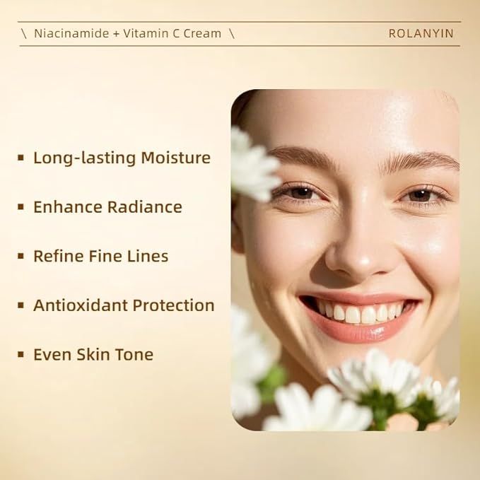 ROLANYIN Niacinamide + Vitamin C Cream Deep Hydration Anti Aging Revitalizing Pore Minimizing and Even Skin Tone Formula Skin Care