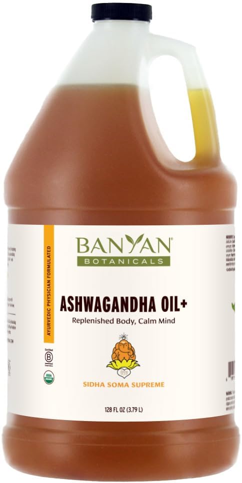 Banyan Botanicals Ashwagandha Oil+ – Organic Herbal Oil – Comforting Sore Muscle Massage Oil for Relaxation & Post-Workout Recovery – 128 oz –Non GMO Sustainably Sourced Ayurvedic Physician Formulated