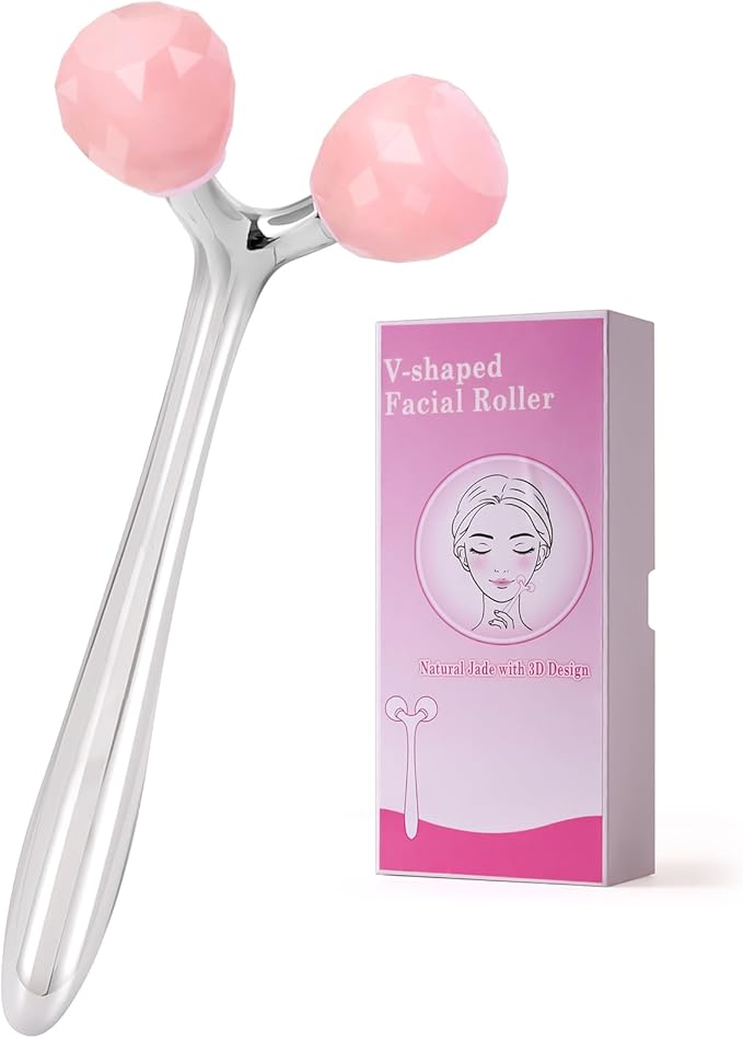 Face Roller for Wrinkles and Lifting, 3D Pure Jade Roller Diamond-Shaped for Women Men Skin Care Guasha Scraping Facial Massager Tool for Jawline V- Shape & Puffy Eyes & Lymphatic Drainage