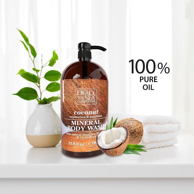Dead Sea Collection Coconut Body Wash for Women and Men - with Pure Dead Sea Minerals and Coconut Oil - Cleanses and Moisturizes Skin - Pack of 2 (67.6 fl. oz)