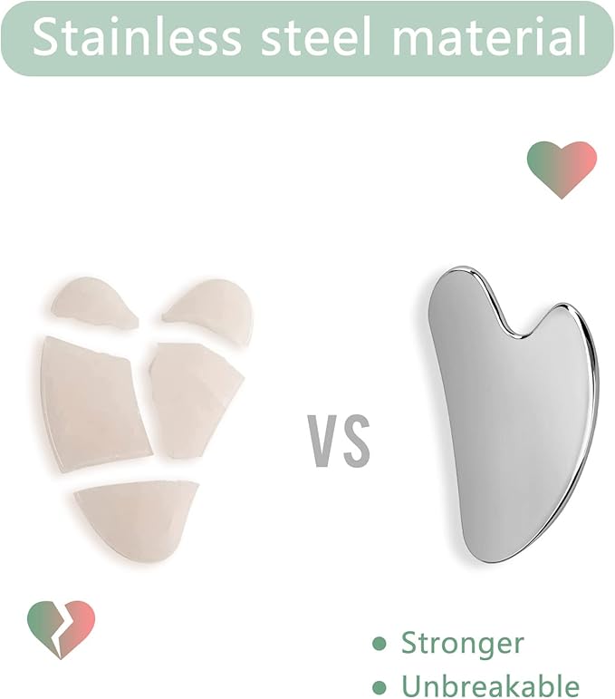 Gua Sha, Stainless Steel Gua Sha Facial Tools, Guasha Tool for Face Upgraded, Guasha Stainless Steel (Silvery)