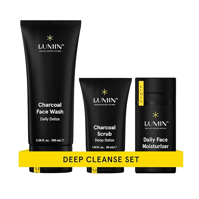 Lumin - Smooth Operator Detox - Men's skincare kit, Includes: Charcoal Face Wash Daily Detox, Charcoal Scrub Deep Detox & Daily Face Moisturizer, Suitable for all skin types, Two Month Supply