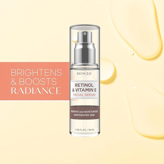 Retinol & Vitamin E Face Serum - 1.69 Fl. oz, Cruelty-Free, Reduces Acne Scars, Wrinkles, Anti-Aging, Skin Renewal, Hydrating, Korean Beauty