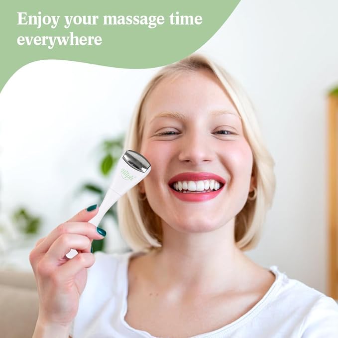 Hilph Mini Ice Roller for Face & Eyes, Face Eye Massager Roller Set with Stainless Steel and Silicone Head for Puffiness Relief, Massage Apparatus Metal Facial Ice Roller for Puffy Eyes (White)