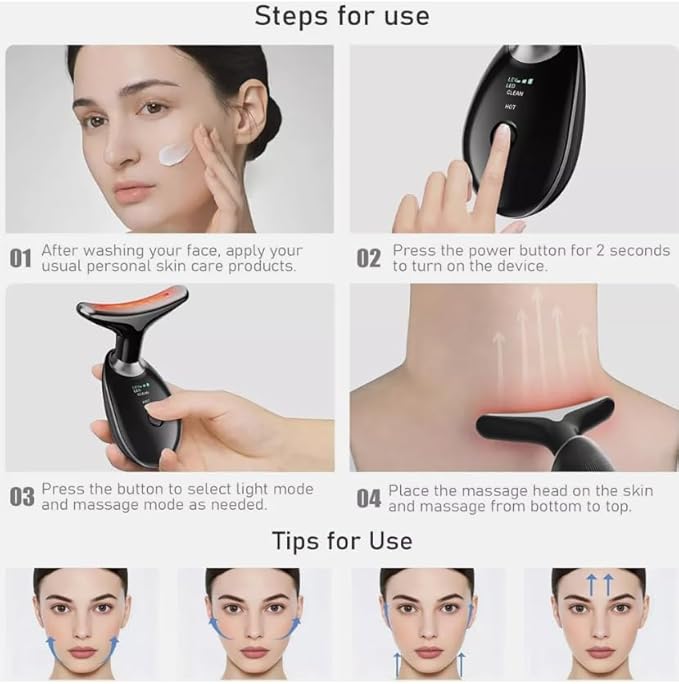 Red Light Therapy for Face & Neck – 7-Color LED Skin Tightening Massager – Anti-Aging Microcurrent Face Lift Device & Gua Sha Facial Tool for Wrinkle Reduction & Lymphatic Drainage