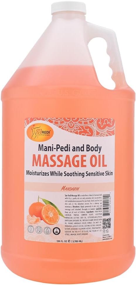 SPA REDI - Mandarin Scented Massage Therapy Oil, 128 Oz - Full Body Massage, Almond, Cotton Seed, Sunflower, Avocado & Essential Oils, Vitamin E