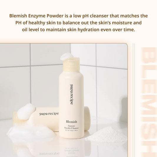Papa Recipe Blemish Enzyme Powder Rice Cleanser – Gentle Triple Exfoliation with Papain, PHA & Rice Powder – Low pH Korean Skincare Face Wash for Clearer, Radiant Skin