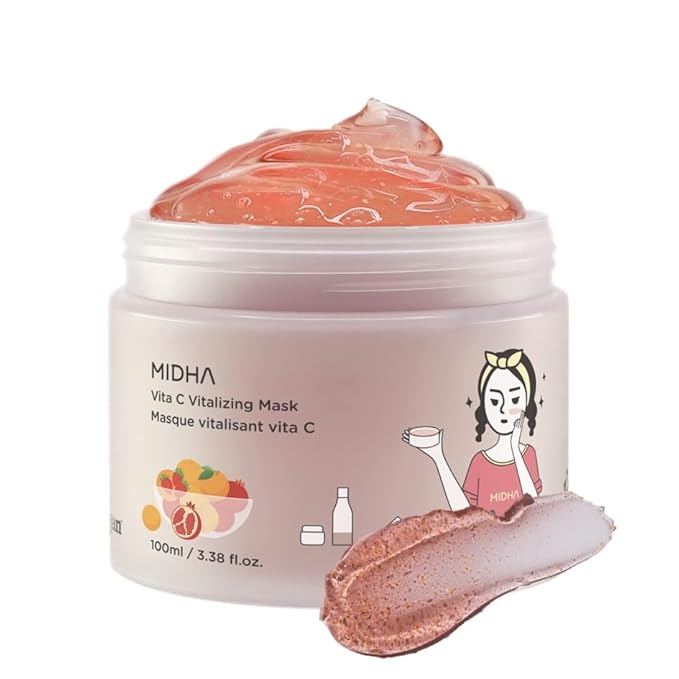 MIDHA Vita C Vitalizing Mask, Facial Wash-off mask, with Vitamin C and red fruits nutrition, vegan