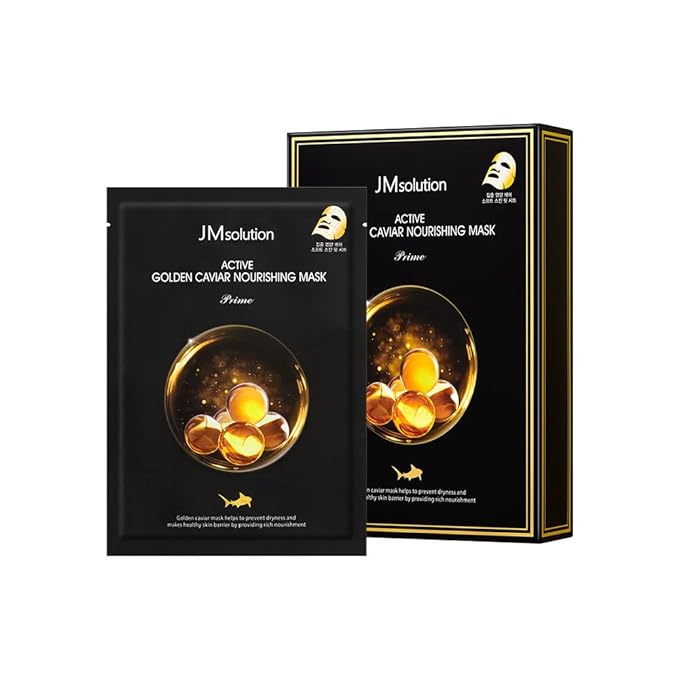 JM Solution Marine Luminous Pearl Deep Moisture 3 Step Skin Care Face Mask - Korean Skincare Facial Mask - boosting Brightening Moisturizing-10 Sheets for Dry Skin (Golden Cavior)