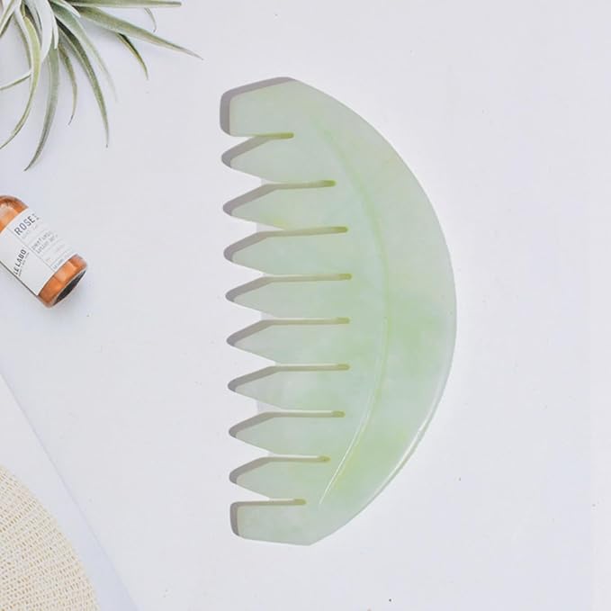 BoAn Natural Jade Head Massager, 2 Pcs Multi-Functional Massager for Head Caring and Acupoint Treatment, Guasha Scraping Scalp Comb