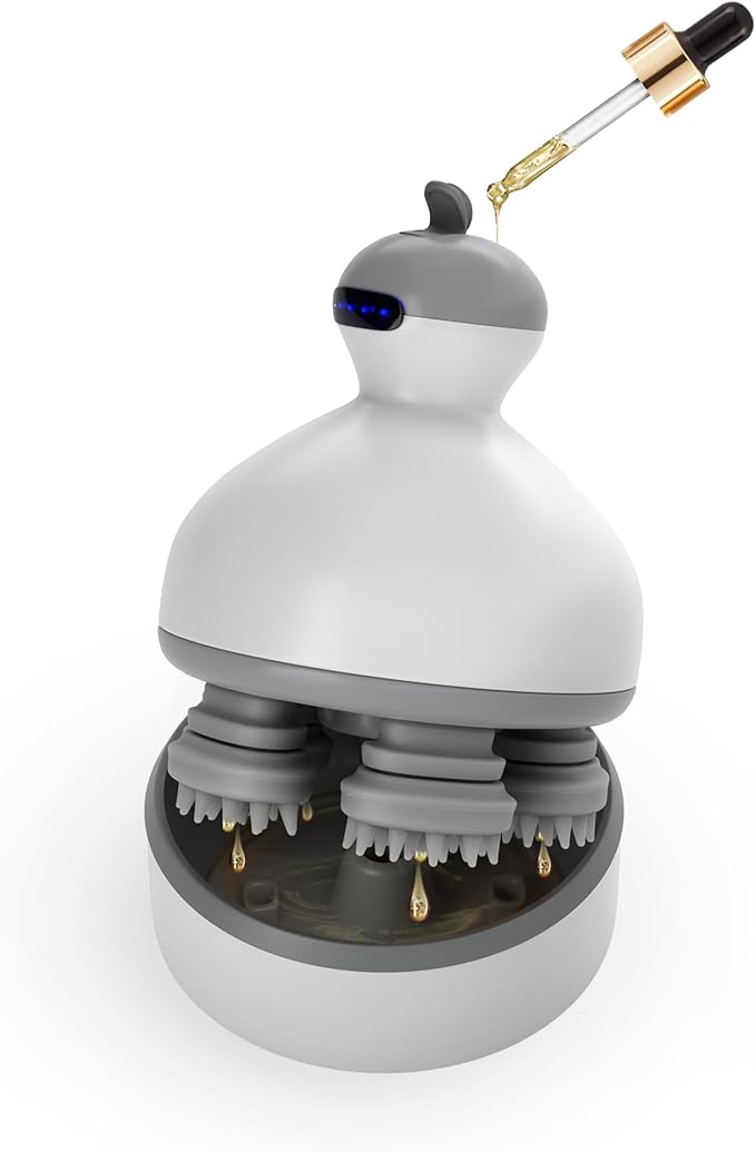 Electric Scalp Massager | 4-Mode Oil-Infused Head Massager with Oil Compartment | Promotes Hair Growth & Scalp Health | Removable Food Grade Silicone Heads