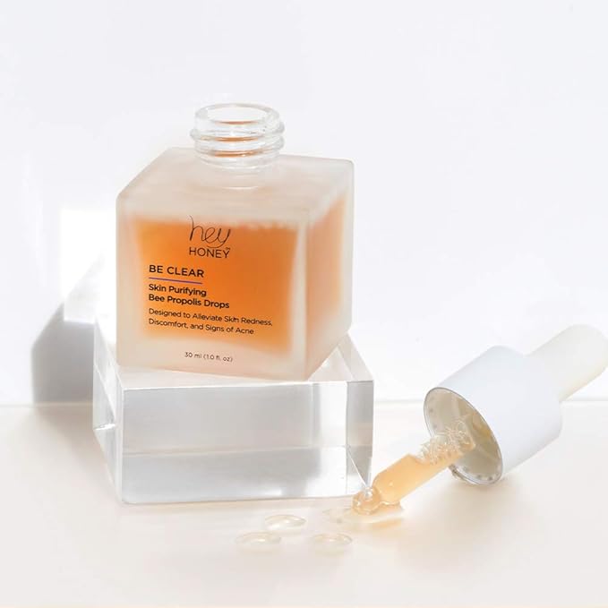 Hey Honey Skincare Be Clear Skin Purifying Bee Propolis Drops Serum | Designed To Alleviate Skin Redness, Discomfort, Blemishes & Acne | 1 Oz