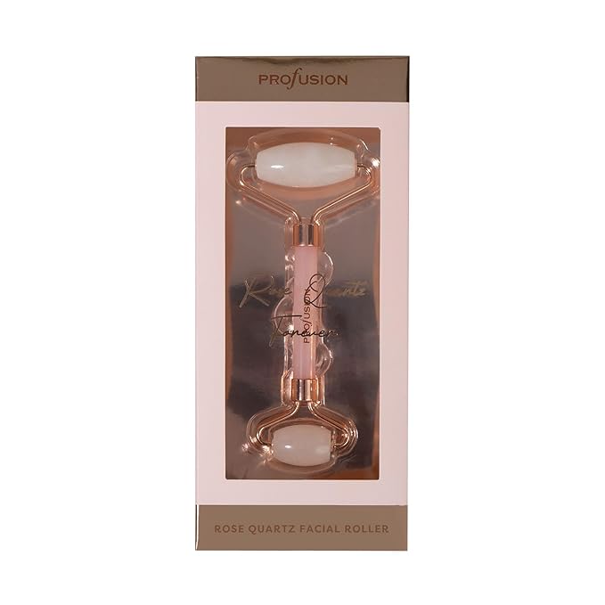 Profusion Cosmetics Rose Quartz Forever Facial Roller, Dual-Ended Stone Face Massager for Stress Relief, Remove Wrinkles, Dark Circles and Puffiness