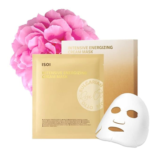 ISOI Intensive Energizing Cream Mask Pack, Premium Sheet Mask for Skin Elasticity & Firmness, Infused with High-Moisturizing & Nourishing Firming Cream, Korean Skin Care (4EA)