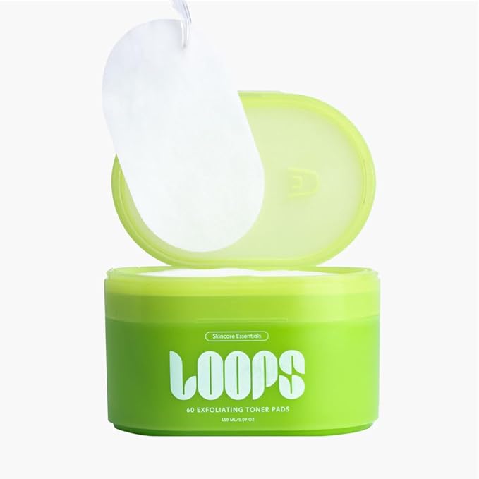 LOOPS Exfoliating Toner Korean Skincare - Refine, Resurface, and Rebalance Skin - Brightening & Anti-Aging Skincare - Pre-Soaked Bamboo Pad - Vegan, Natural, Biodegradable Toner Pads for Face