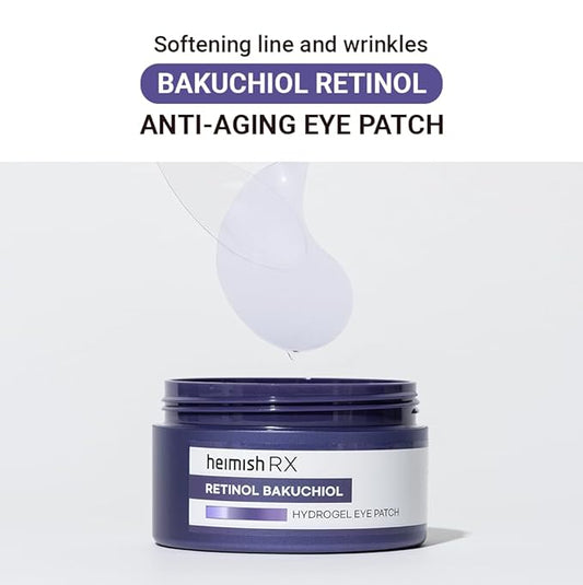 HEIMISH RX Retinol Bakuchiol Hydrogel Eye Patch - Anti Aging Under Eye Patches, Hydrating Formula with Retinol, 2% Niacinamide for Dark Circles, Puffiness & Wrinkles, Korean Skincare, 1.4g/60ea