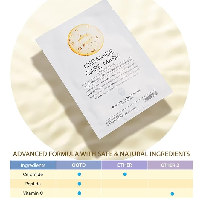 Ceramide Brightening Sheet Mask For Face, Moisturizing, Anti Aging Ceramide, Peptide, Vitamin C, EVE Vegan 10EA