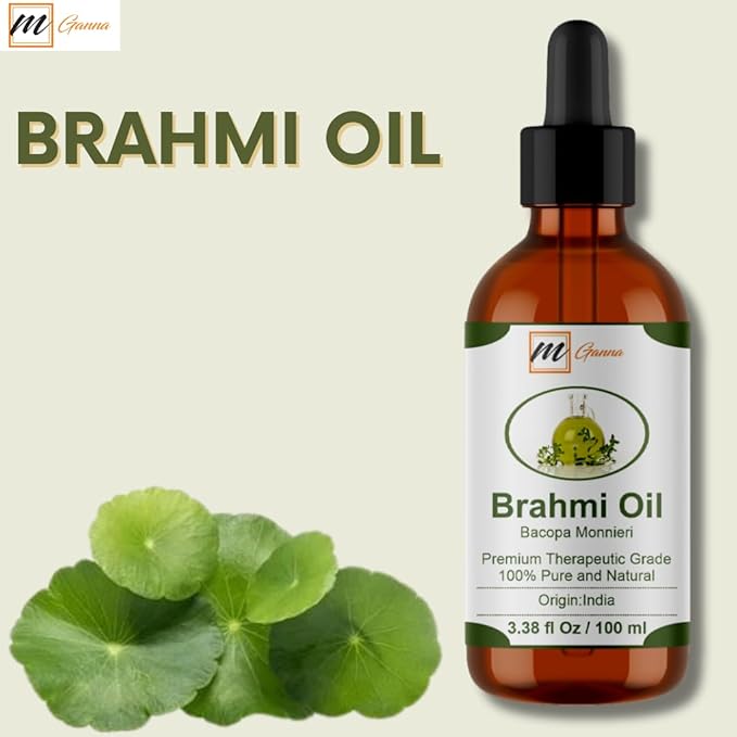 Natural Brahmi Oil 3.38 Fl Oz / 100 ml for Skin Care, Hair Care, Scalp Massage & Body Massage