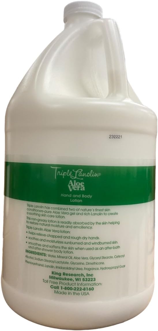 Triple Lanolin Aloe Vera Soothing Lotion - 128 Fl Oz, All Skin Types, Moisturizing & Hydrating